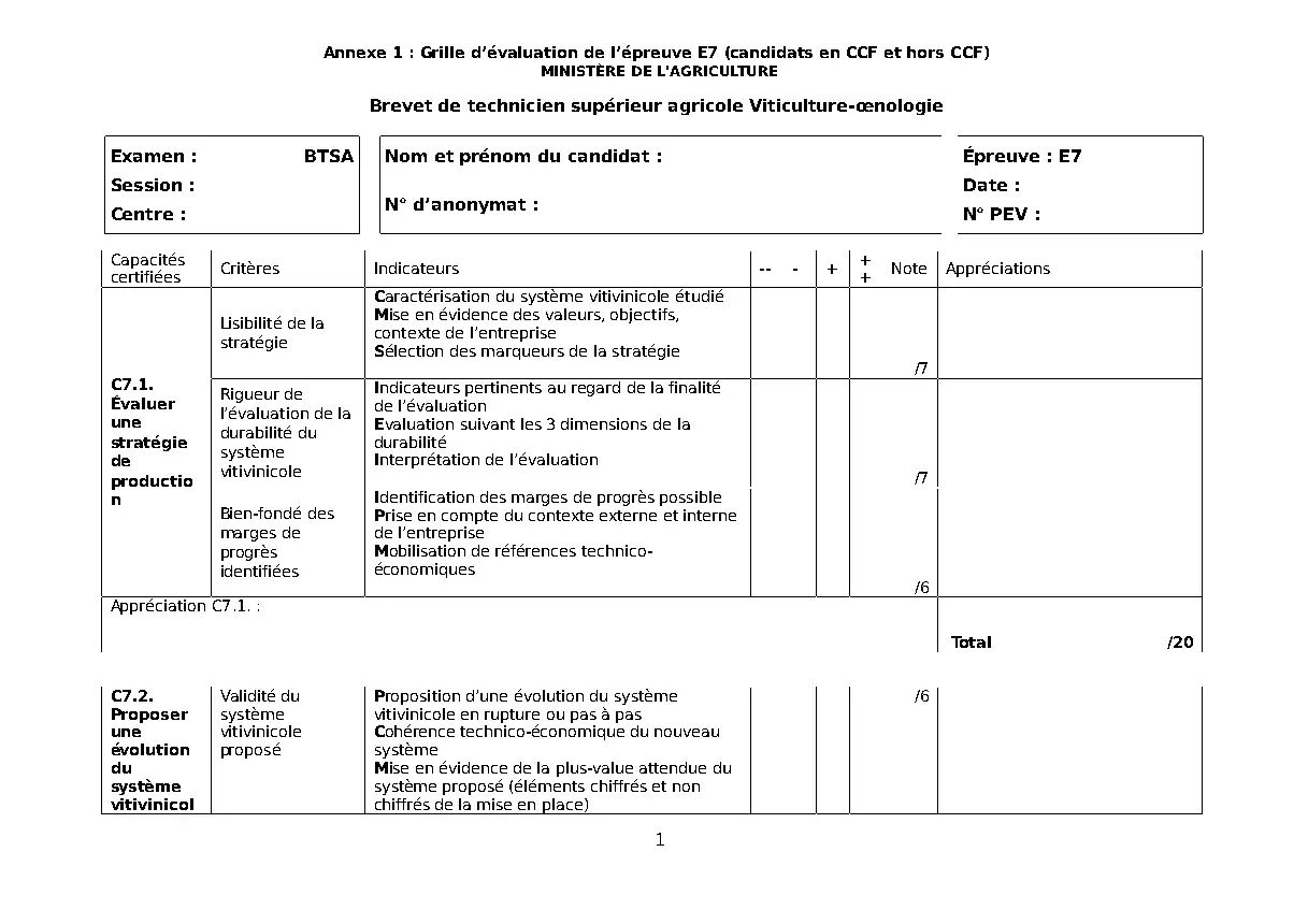 Annexe 1 : Grille d’évaluation de l’épreuve E7 (candidats en CCF et hors CCF), page 25