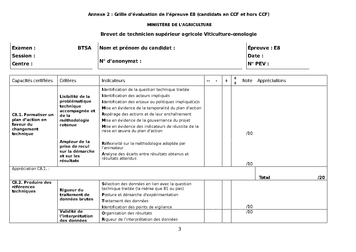 Annexe 2 : Grille d’évaluation de l’épreuve E8 (candidats en CCF et hors CCF), page 27